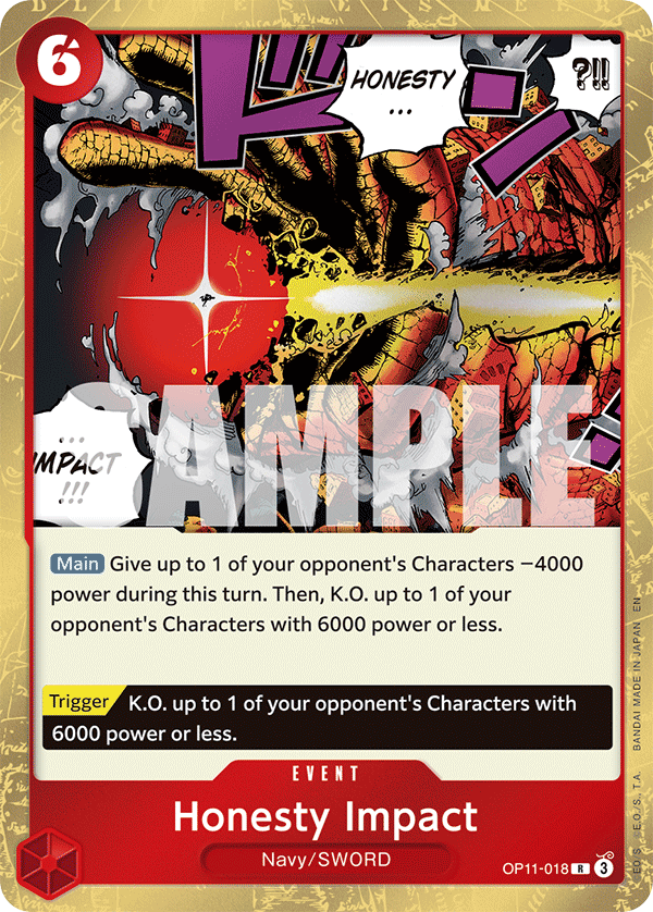 Carte Honesty Impact OP11-018 Rare — One Piece TCG OP-11 A Fist of Divine Speed (Bandai)