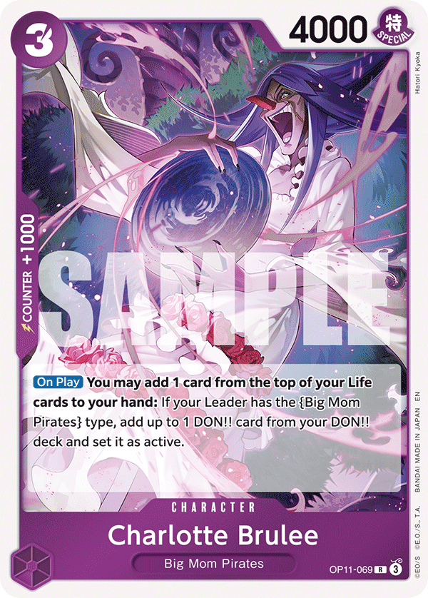 Carte Charlotte Brûlée OP11-069 Rare — One Piece TCG OP-11 A Fist of Divine Speed (Bandai)
