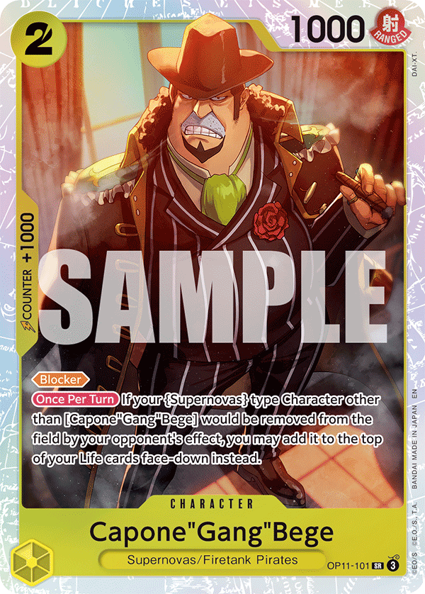 Carte Capone "Gang" Bege OP11-101 Super Rare — One Piece TCG OP-11 (Bandai)