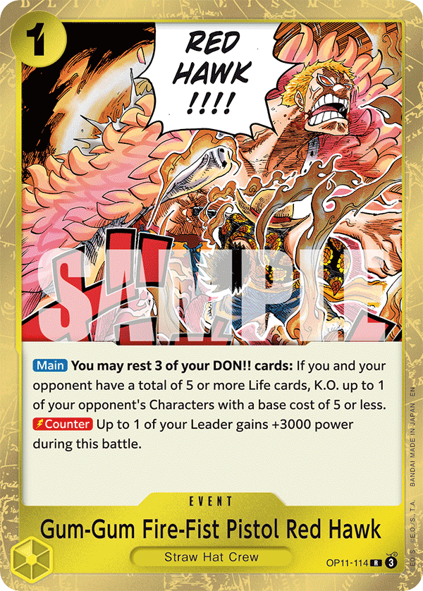 Carte Gum Gum Red Hawk OP11-114 Rare — One Piece TCG OP-11 A Fist of Divine Speed (Bandai)