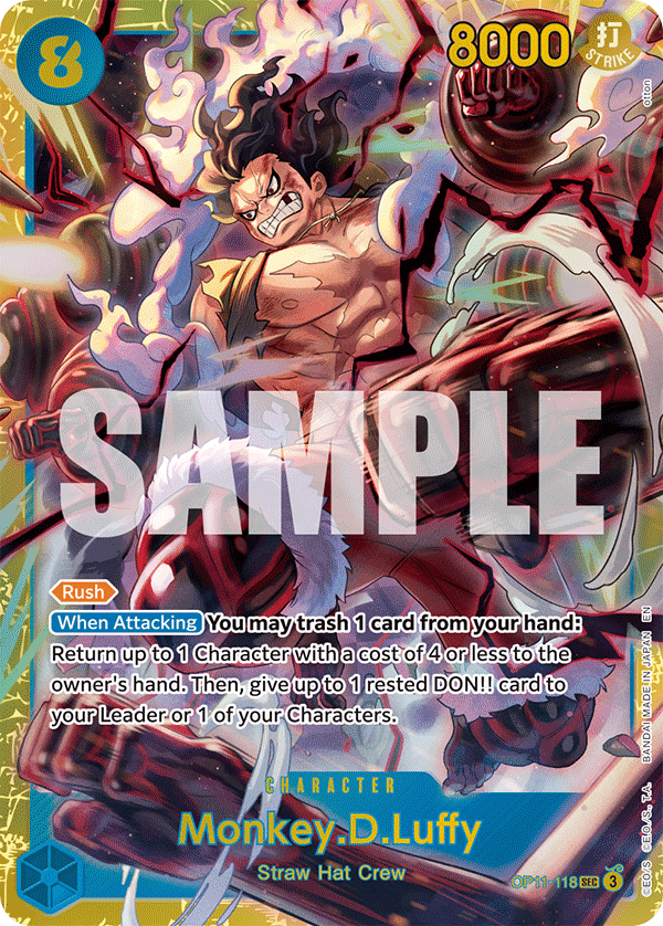 Carte officielle Monkey D. Luffy OP11-118 Secret Rare — One Piece TCG (Bandai)