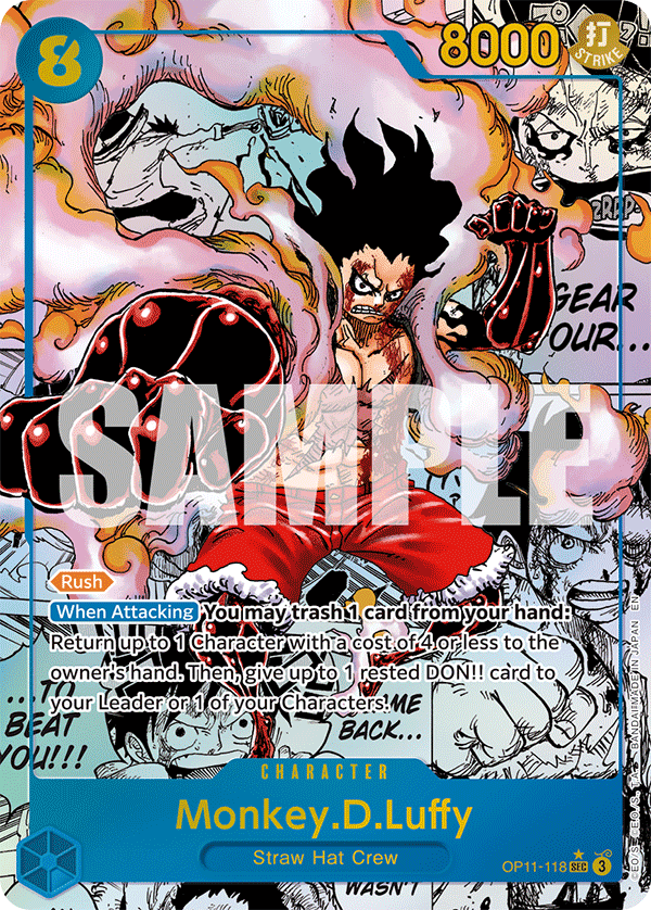 Carte Manga Rare Monkey D. Luffy OP11-118_p2 Secret Rare — One Piece TCG OP-11 A Fist of Divine Speed (Bandai)