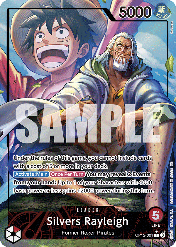 Carte Silvers Rayleigh OP12-001_p1 Leader Alt Art — One Piece TCG OP-12 Legacy of the Master (Bandai)