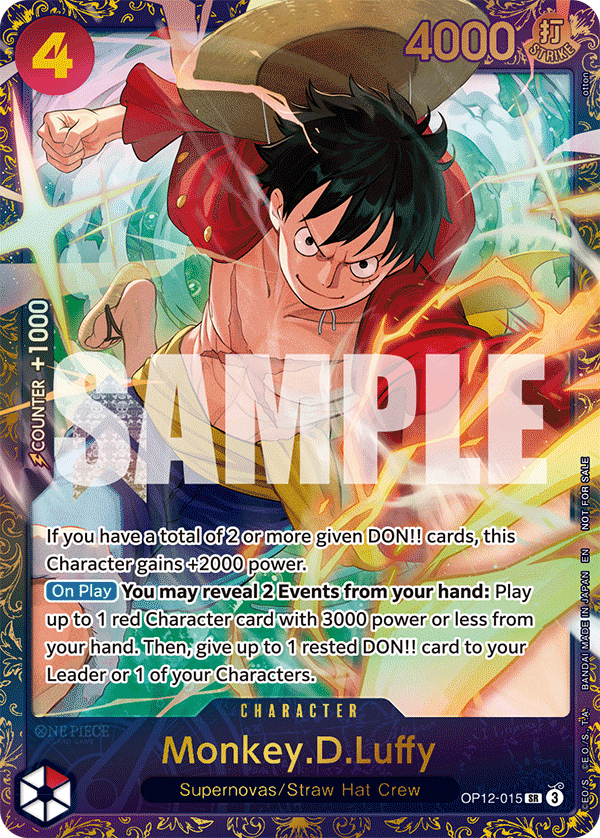 Carte Monkey.D.Luffy OP12-015_p2 Super Rare — One Piece TCG PROMO-OP-12 (Bandai)