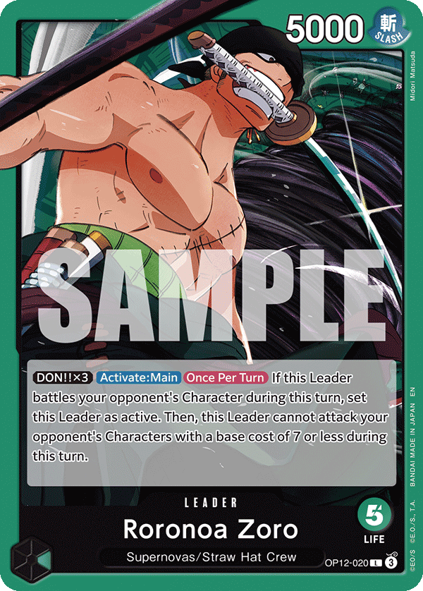 Carte Roronoa Zoro OP12-020 Leader — One Piece TCG OP-12 (Bandai)