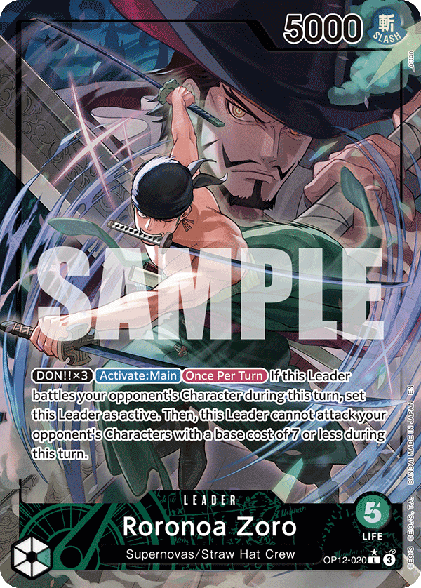 Carte Roronoa Zoro OP12-020_p1 Leader — One Piece TCG OP-12 (Bandai)