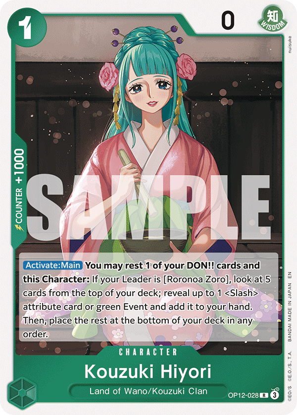 Carte Hiyori Kozuki OP12-028 Rare — One Piece TCG OP-12 Legacy of the Master (Bandai)