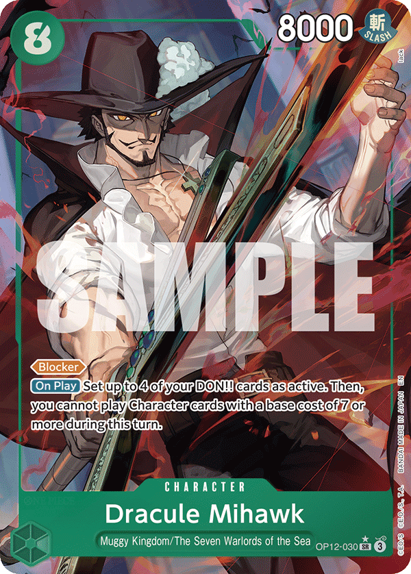 Carte Dracule Mihawk OP12-030_p1 Super Rare Alt Art — One Piece TCG OP-12 Legacy of the Master (Bandai)