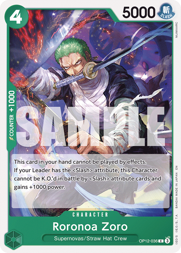Carte Roronoa Zoro OP12-036 Common — One Piece TCG OP-12 Legacy of the Master (Bandai)
