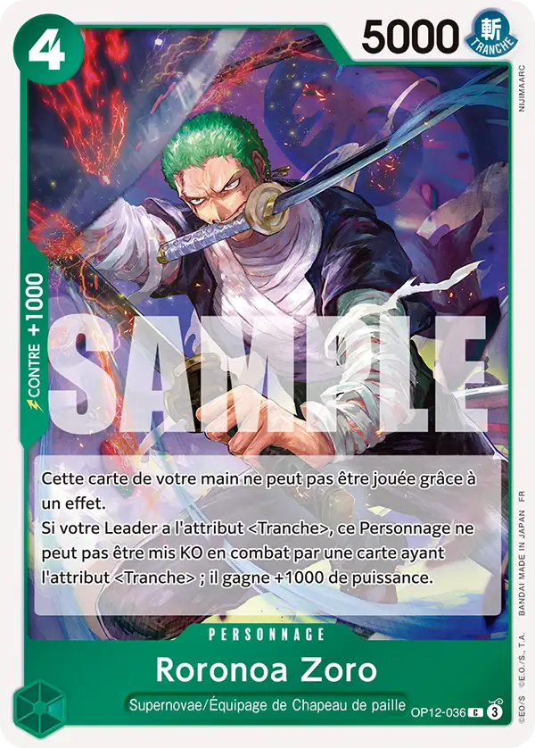 Carte Roronoa Zoro OP12-036_p1 Common — One Piece TCG OP-12 (Bandai)
