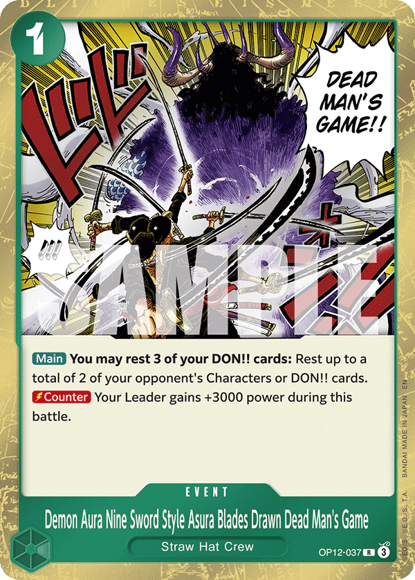 Carte Esprit démoniaque, technique à neuf sabres, Ashura, sabres au clair, facétie des revenants OP12-037 Rare — One Piece TCG OP-12 Legacy of the Master (Bandai)