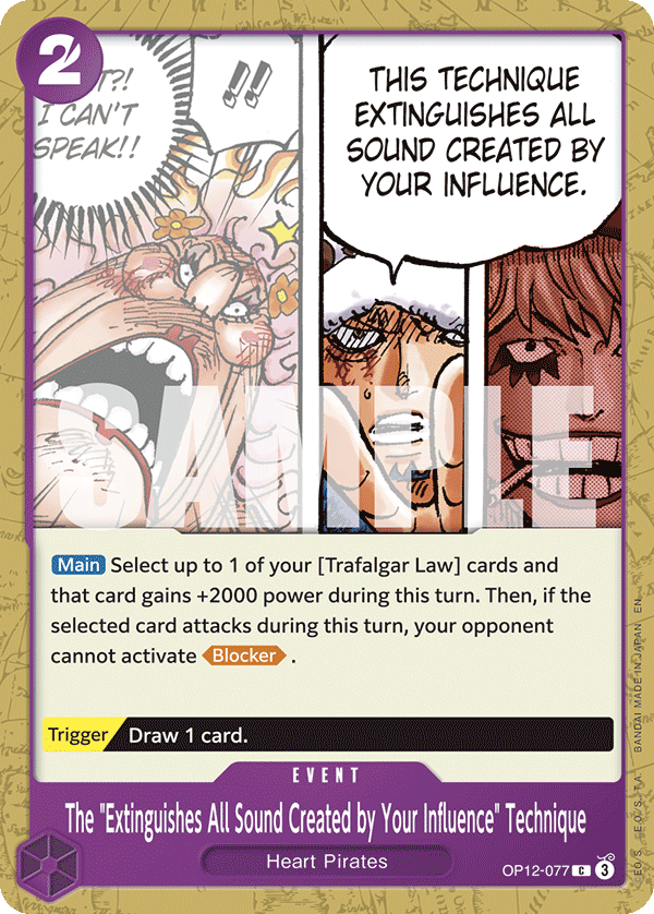 Carte "Grâce à cette technique, personne ne pourra entendre les sons que tu produiras." OP12-077 Common — One Piece TCG OP-12 Legacy of the Master (Bandai)