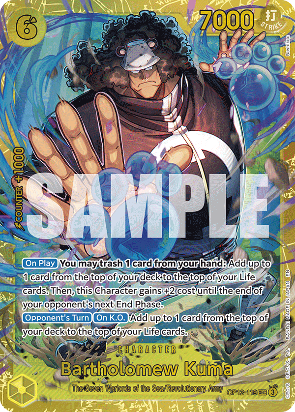 Carte Bartholomew Kuma OP12-119 Secret Rare — One Piece TCG OP-12 Legacy of the Master (Bandai)