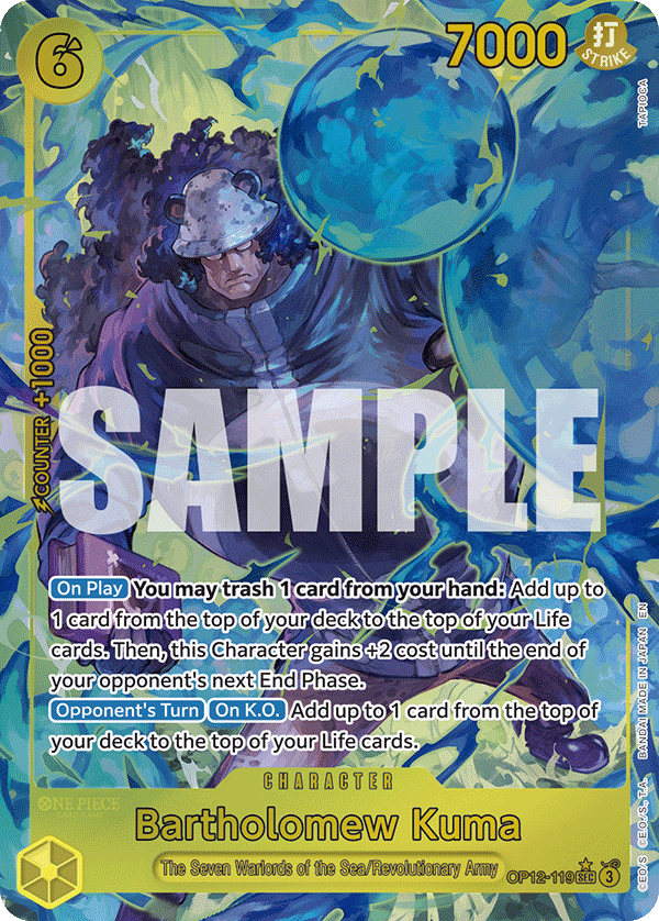 Carte Bartholomew Kuma OP12-119_p1 Secret Rare Alt Art — One Piece TCG OP-12 Legacy of the Master (Bandai)