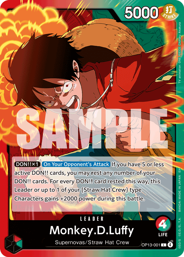 Carte Monkey D. Luffy OP13-001 Leader — One Piece TCG OP-13 (Bandai)