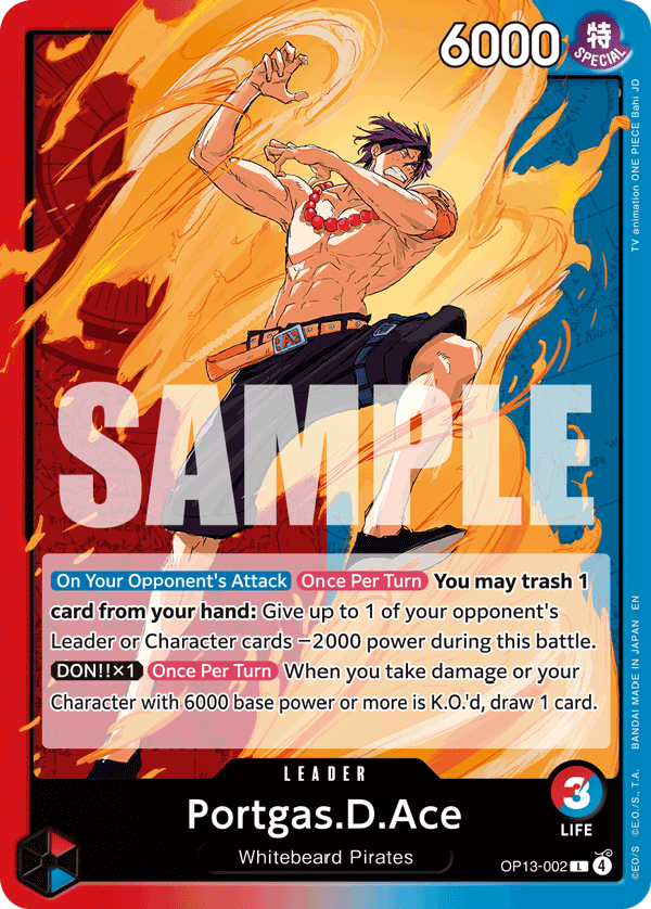 Carte Portgas D. Ace OP13-002 Leader — One Piece TCG OP-13 (Bandai)