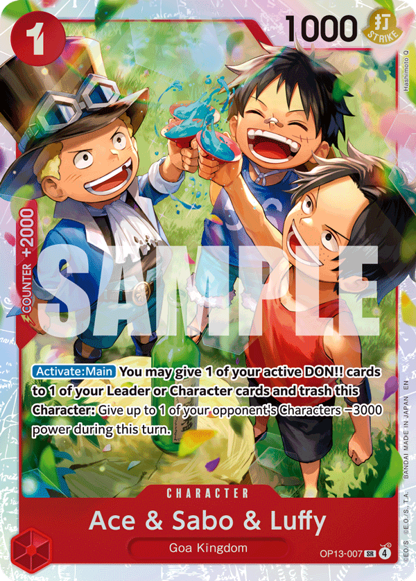 Carte Ace, Sabo et Luffy OP13-007 Super Rare — One Piece TCG OP-13 Carrying on His Will (Bandai)