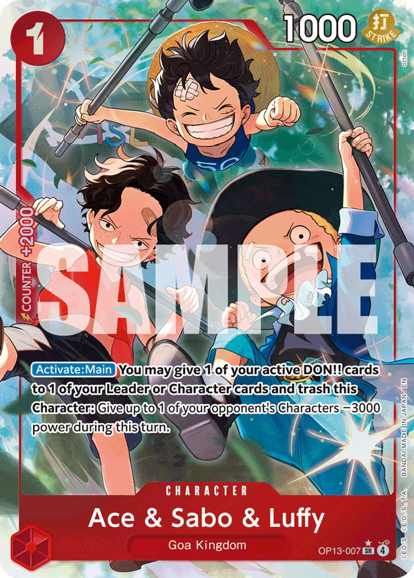 Carte Ace, Sabo et Luffy OP13-007_p1 Super Rare Alt Art — One Piece TCG OP-13 Carrying on His Will (Bandai)