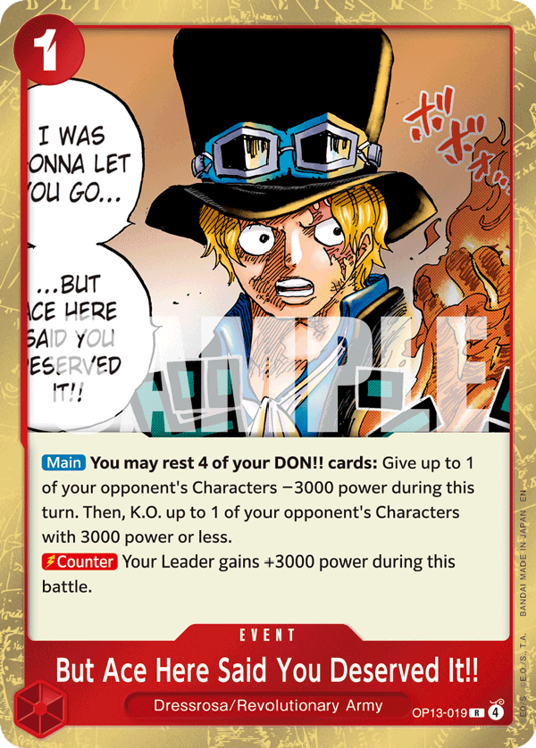 Carte Les flammes d'Ace, elles, ne vous ont pas pardonnés&nbsp;! OP13-019 Rare — One Piece TCG OP-13 Carrying on His Will (Bandai)