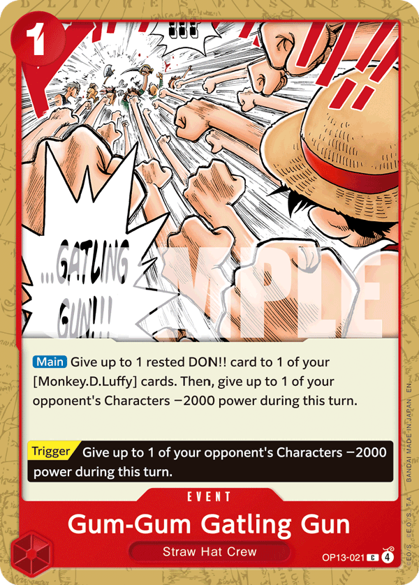 Carte Gum Gum Rafale OP13-021 Common — One Piece TCG OP-13 Carrying on His Will (Bandai)