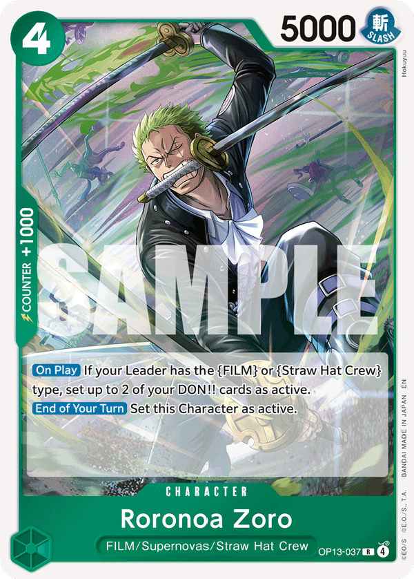 Carte Roronoa Zoro OP13-037 Rare — One Piece TCG OP-13 Carrying on His Will (Bandai)