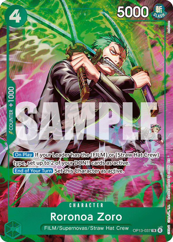 Carte Roronoa Zoro OP13-037_p1 Treasure Rare — One Piece TCG OP15-EB04 (Bandai)