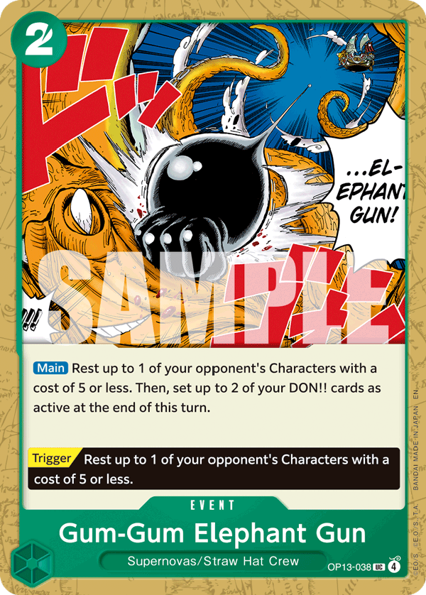 Carte Gum Gum Elephant Gun OP13-038 Uncommon — One Piece TCG OP-13 Carrying on His Will (Bandai)
