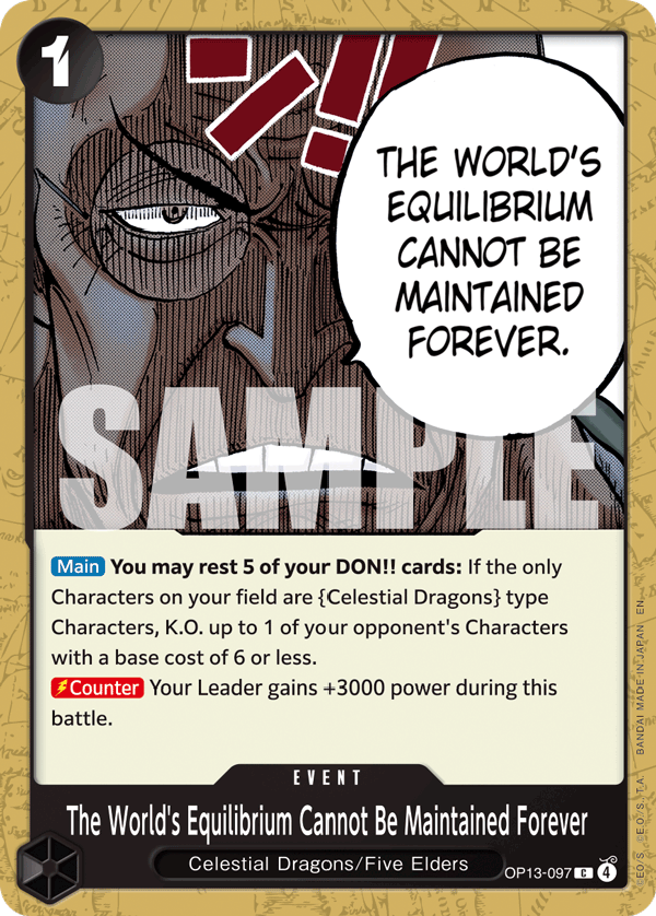 Carte Nous ne pourrons pas préserver indéfiniment l'équilibre du monde OP13-097 Common — One Piece TCG OP-13 Carrying on His Will (Bandai)