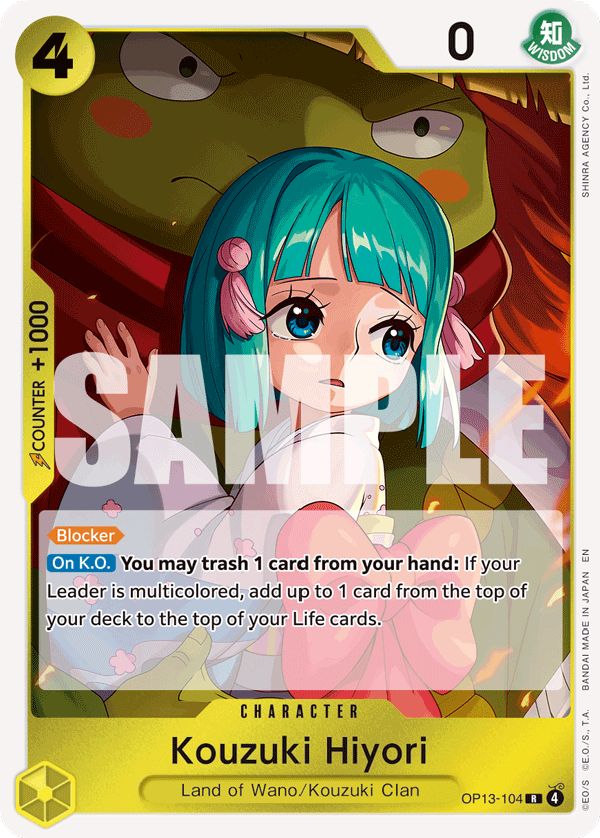 Carte Hiyori Kozuki OP13-104 Rare — One Piece TCG OP-13 (Bandai)