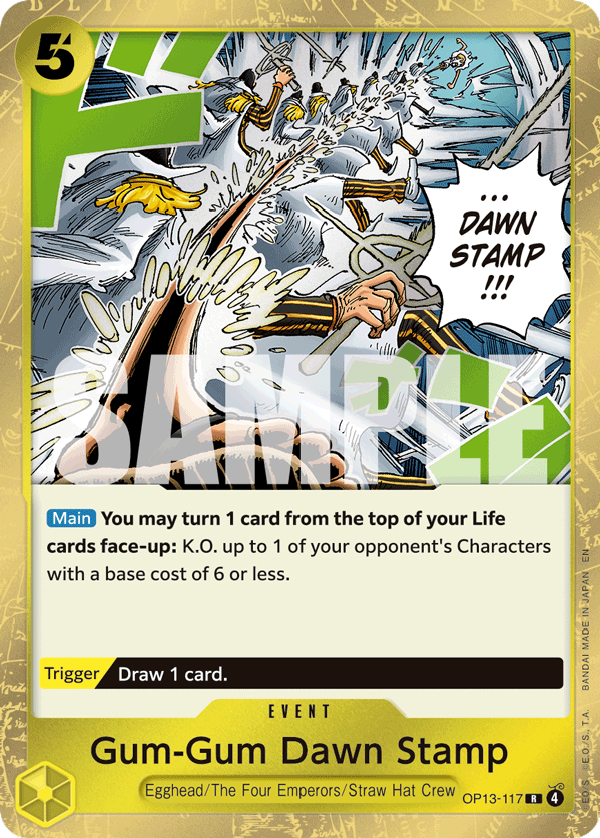 Carte Gum Gum Dawn Stamp OP13-117 Rare — One Piece TCG OP-13 Carrying on His Will (Bandai)