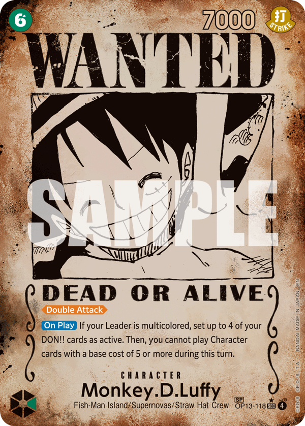Carte Monkey D. Luffy OP13-118_p4 Special Alt Art — One Piece TCG OP-13 Carrying on His Will (Bandai)
