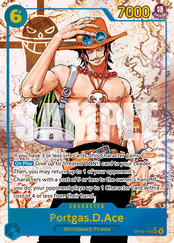 Carte Portgas D. Ace OP13-119_p1 Secret Rare Alt Art — One Piece TCG OP-13 Carrying on His Will (Bandai)