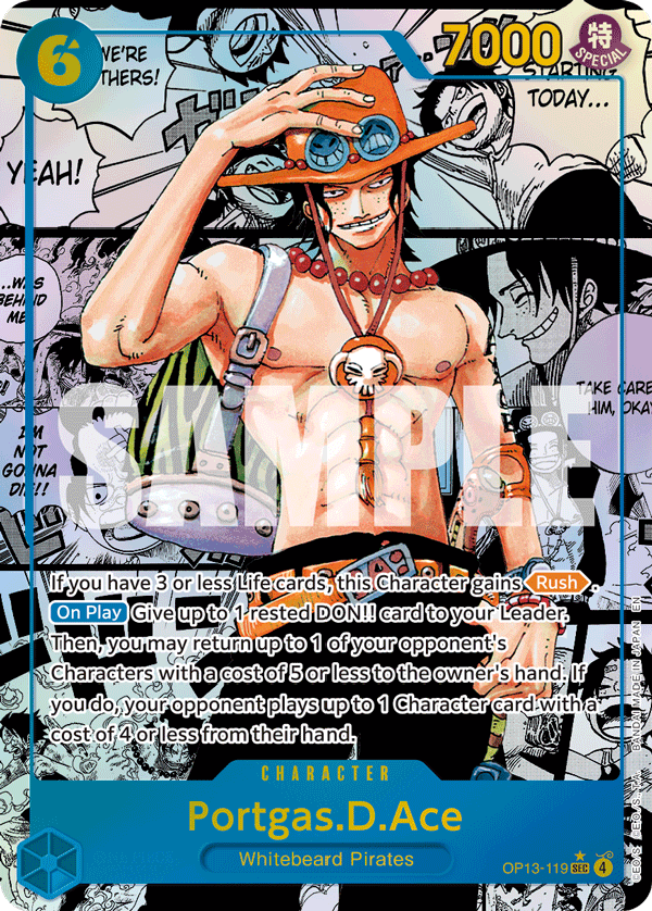 Carte Manga Rare Portgas D. Ace OP13-119_p2 Secret Rare — One Piece TCG OP-13 Carrying on His Will (Bandai)