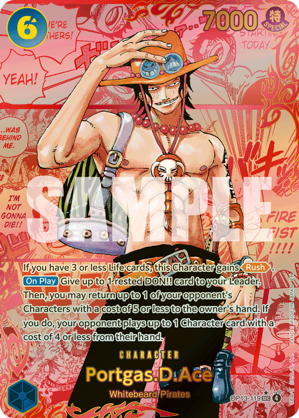 Carte Manga Rare Portgas D. Ace OP13-119_p3 Secret Rare — One Piece TCG OP-13 Carrying on His Will (Bandai)