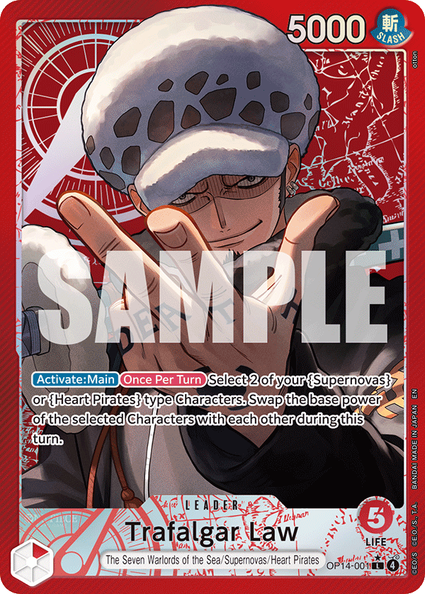 Carte Trafalgar Law OP14-001_p1 Leader Alt Art — One Piece TCG OP14-EB04 The Azure Sea's Seven (Bandai)