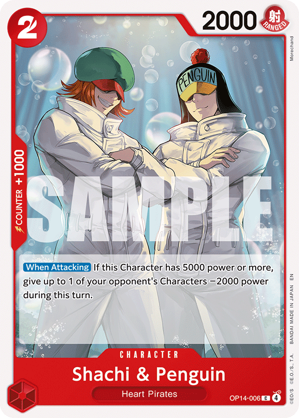 Carte Shachi et Pingouin OP14-006 Common — One Piece TCG OP14-EB04 The Azure Sea's Seven (Bandai)