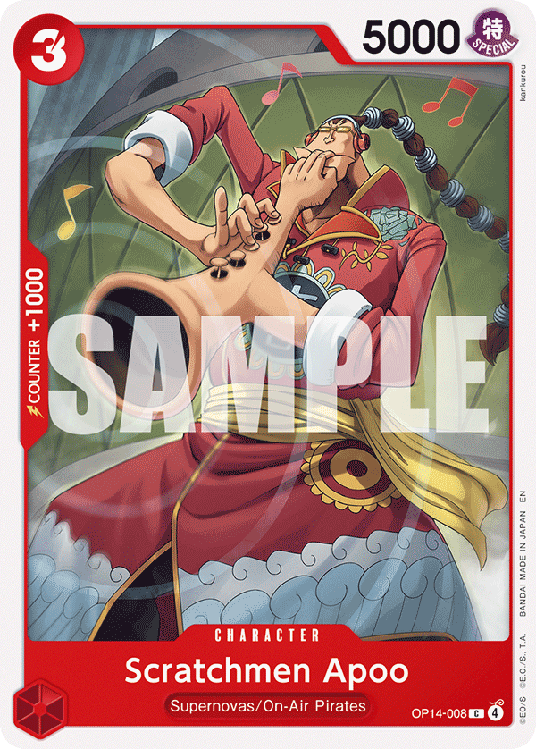 Carte Scratchmen Apoo OP14-008 Common — One Piece TCG OP14-EB04 The Azure Sea's Seven (Bandai)