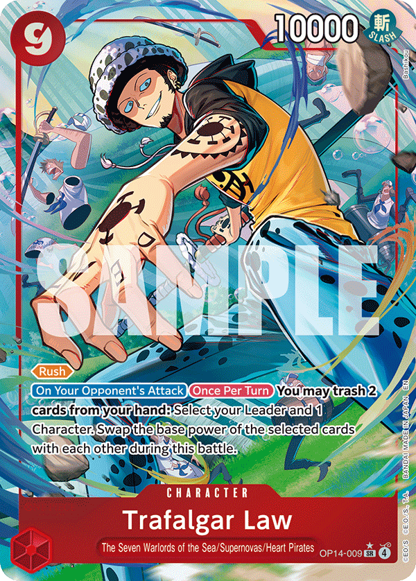 Carte Trafalgar Law OP14-009_p1 Super Rare Alt Art — One Piece TCG OP14-EB04 The Azure Sea's Seven (Bandai)