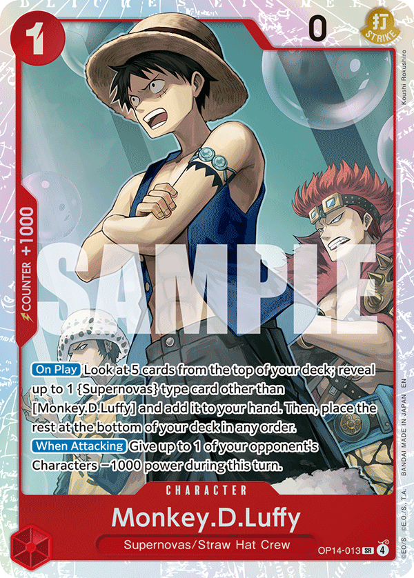 Carte Monkey D. Luffy OP14-013 Super Rare — One Piece TCG OP14-EB04 The Azure Sea's Seven (Bandai)