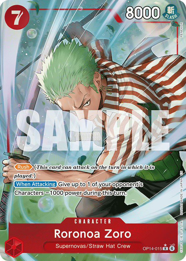 Carte Roronoa Zoro OP14-015_p1 Rare Alt Art — One Piece TCG OP14-EB04 The Azure Sea's Seven (Bandai)