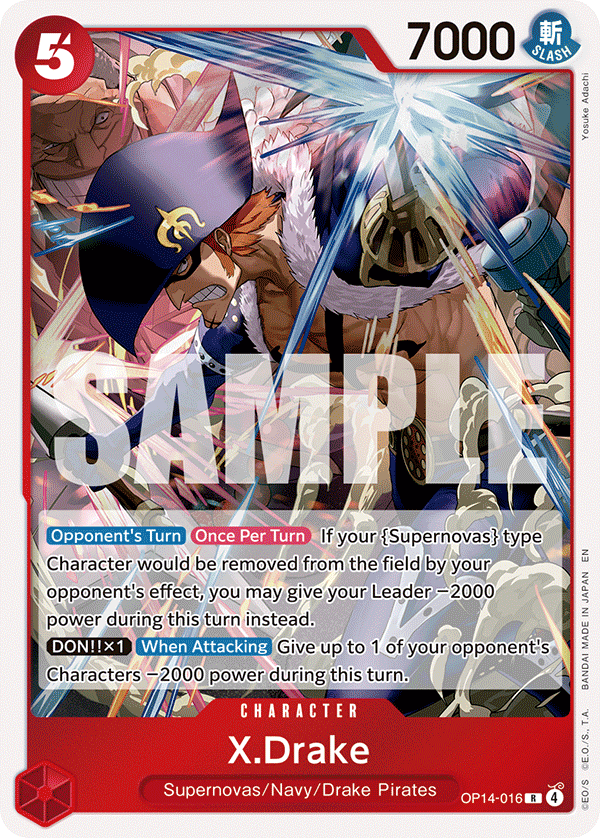 Carte X-Drake OP14-016 Rare — One Piece TCG OP14-EB04 (Bandai)