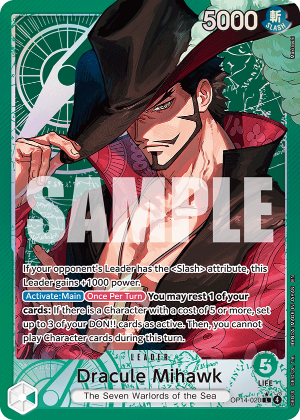 Carte Dracule Mihawk OP14-020_p1 Leader Alt Art — One Piece TCG OP14-EB04 The Azure Sea's Seven (Bandai)