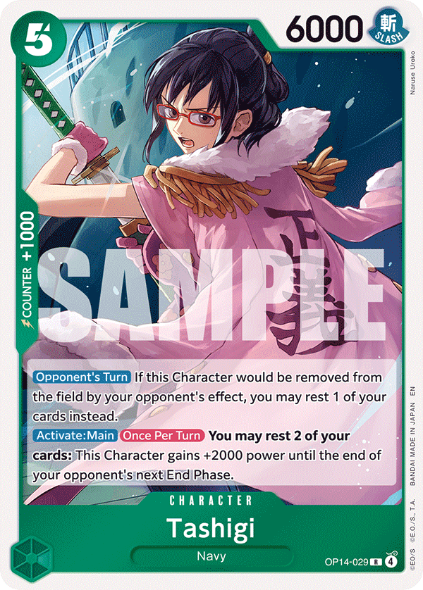 Carte Tashigi OP14-029 Rare — One Piece TCG OP14-EB04 The Azure Sea's Seven (Bandai)