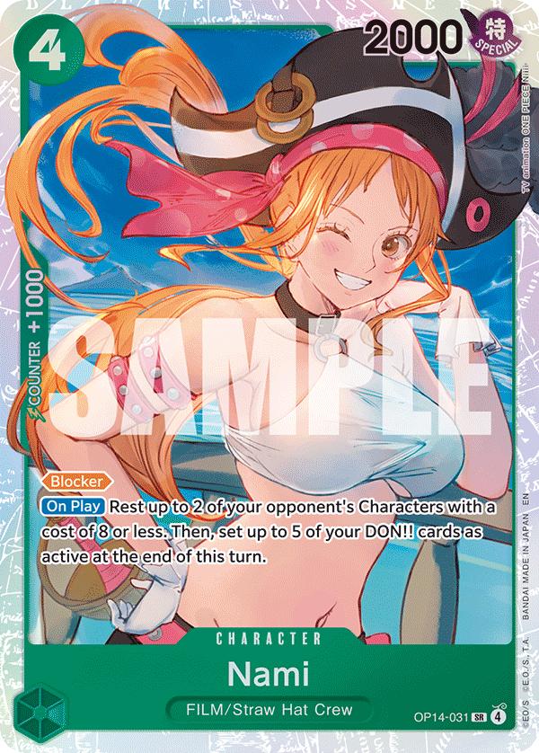 Carte Nami OP14-031 Super Rare — One Piece TCG OP14-EB04 The Azure Sea's Seven (Bandai)