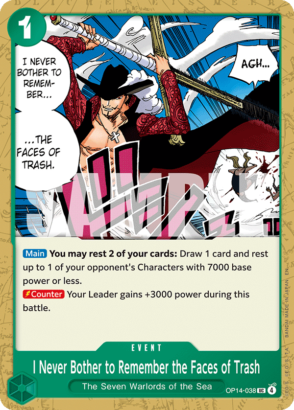 Carte Si vous croyez que je me souviens de tous les minables dont je croise la route&nbsp;!! OP14-038 Uncommon — One Piece TCG OP14-EB04 The Azure Sea's Seven (Bandai)