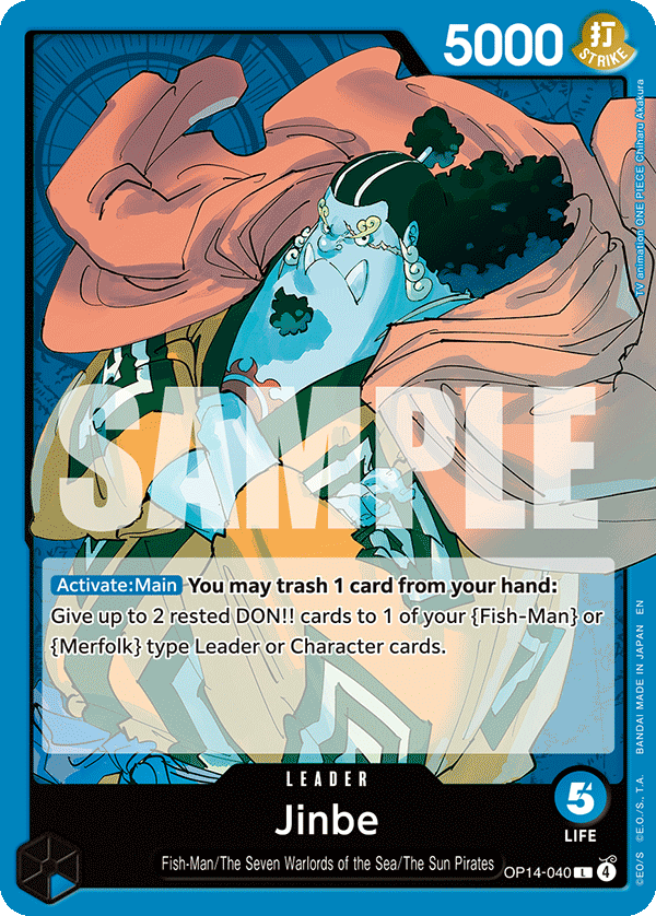 Carte Jinbe OP14-040 Leader — One Piece TCG OP14-EB04 The Azure Sea's Seven (Bandai)