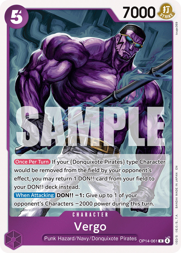 Carte Vergo OP14-061 Rare — One Piece TCG OP14-EB04 The Azure Sea's Seven (Bandai)