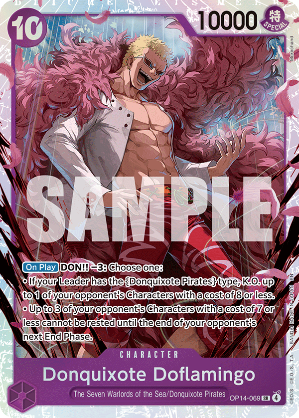 Carte Don Quijote Doflamingo OP14-069 Super Rare — One Piece TCG OP14-EB04 The Azure Sea's Seven (Bandai)