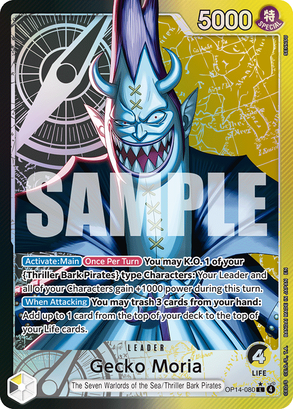 Carte Gecko Moria OP14-080_p1 Leader Alt Art — One Piece TCG OP14-EB04 The Azure Sea's Seven (Bandai)
