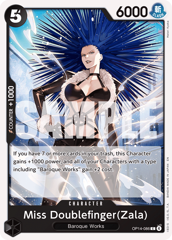 Carte Miss Doublefinger(Zala) OP14-086 Common — One Piece TCG OP14-EB04 The Azure Sea's Seven (Bandai)